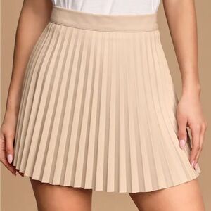 NWT Lulu's Beige Better Luck Next Time Pleated Vegan Leather Skirt